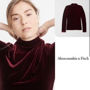 NWT ABERCROMBIE & FITCH BURGUNDY VELVET MOCK NECK LONG SLEEVE TOP